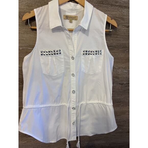 Democracy White Sleeveless Top Poplin Studded Sz medium Layering Fitted Waist - Picture 2 of 9